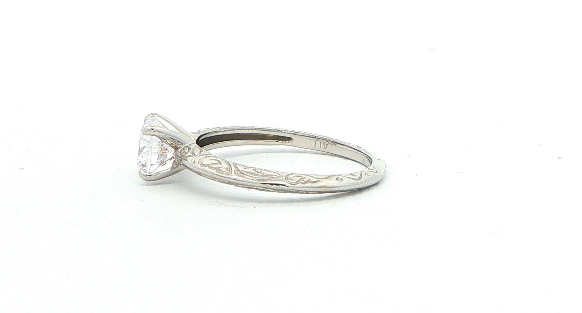 Engraved Knife Edge Solitaire Engagement Ring Mounting in White Gold  side