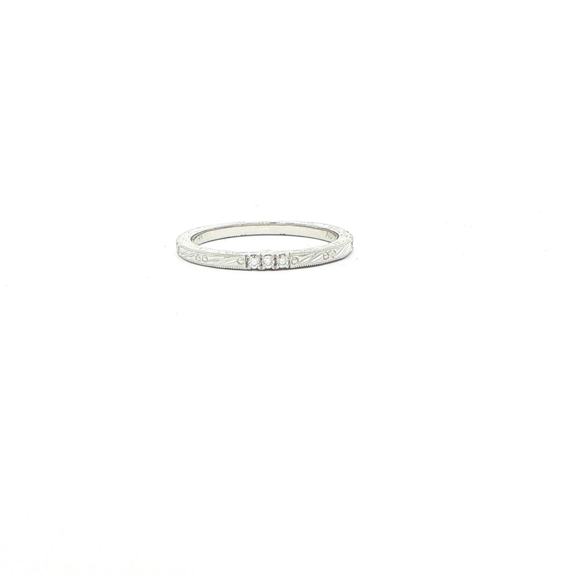 Engraved Diamond Accent Band Ring in White Gold (0.10cts TWT)