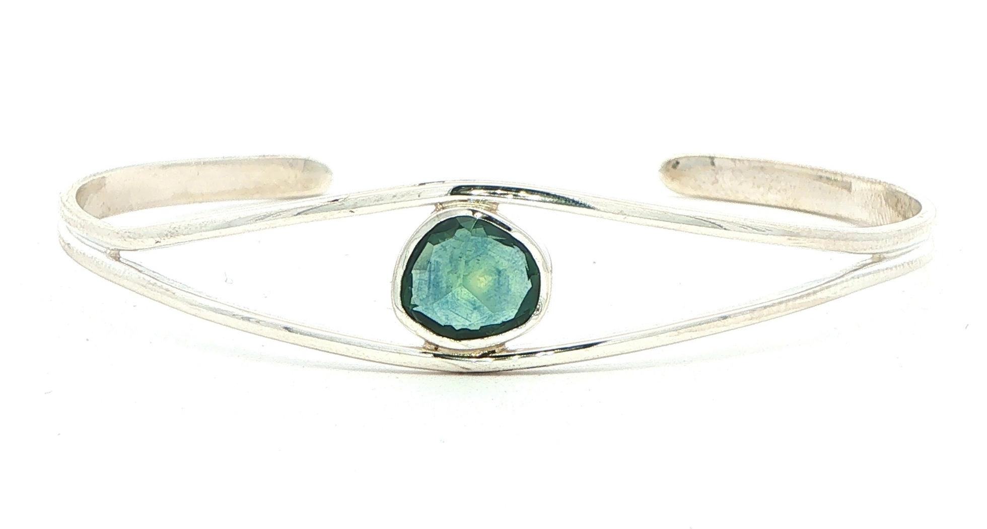 Bezel-Set Rose-cut Montana Sapphire Split Cuff Bangle in Sterling Silver (2.03cts TWT)