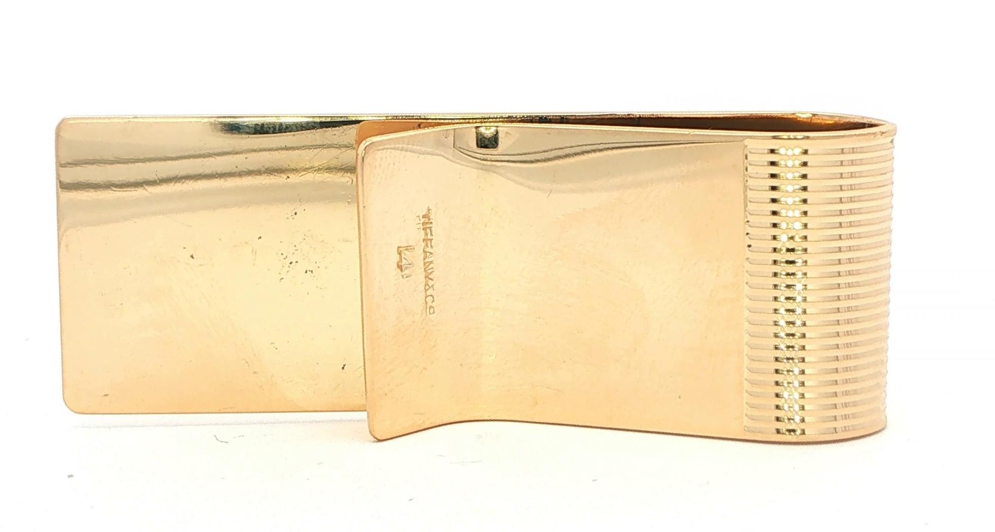 Estate Piece: Tiffany & Co. Textured Money Clip with Engraving Plate in Yellow Gold back