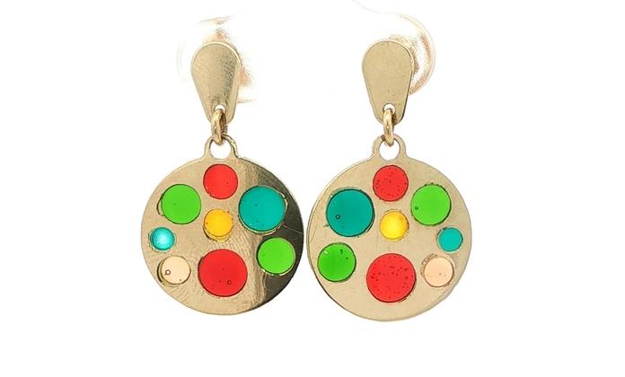 content/products/Estate Piece: Plique-a-jour Enamel Disc Drop Earrings in Yellow Gold