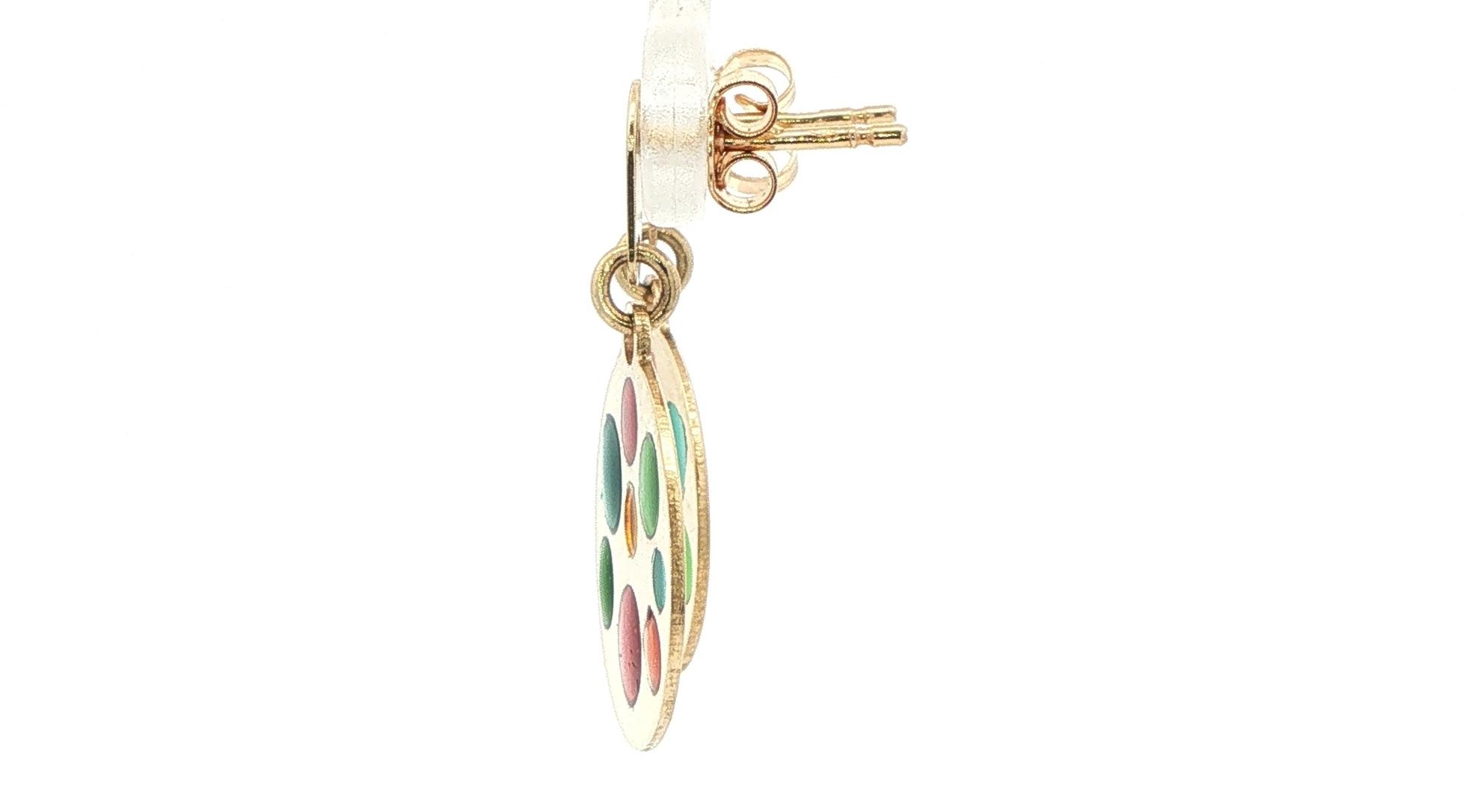 Estate Piece: Plique-a-jour Enamel Disc Drop Earrings in Yellow Gold side