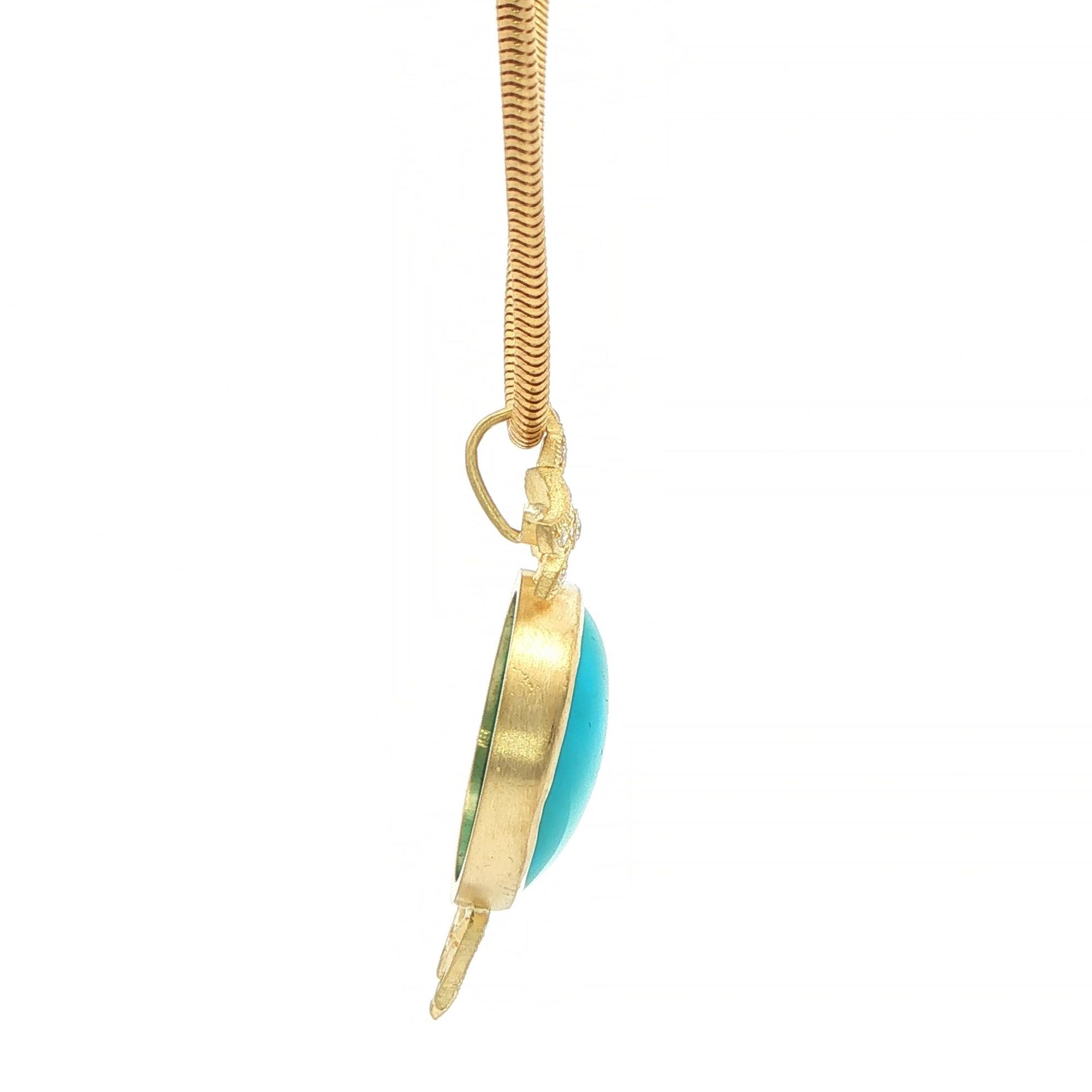 Estate Piece: Turquoise and Diamond Accent Yellow Gold Charm Necklace side