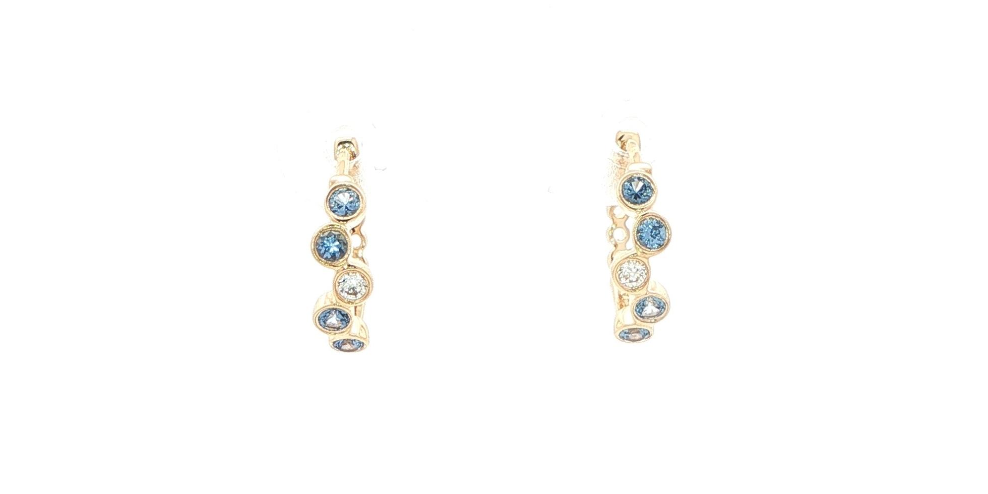 Bezel-set Scattered Montana Yogo Sapphire and Diamond Hoop Earrings in Yellow Gold (0.28cts TWT)
