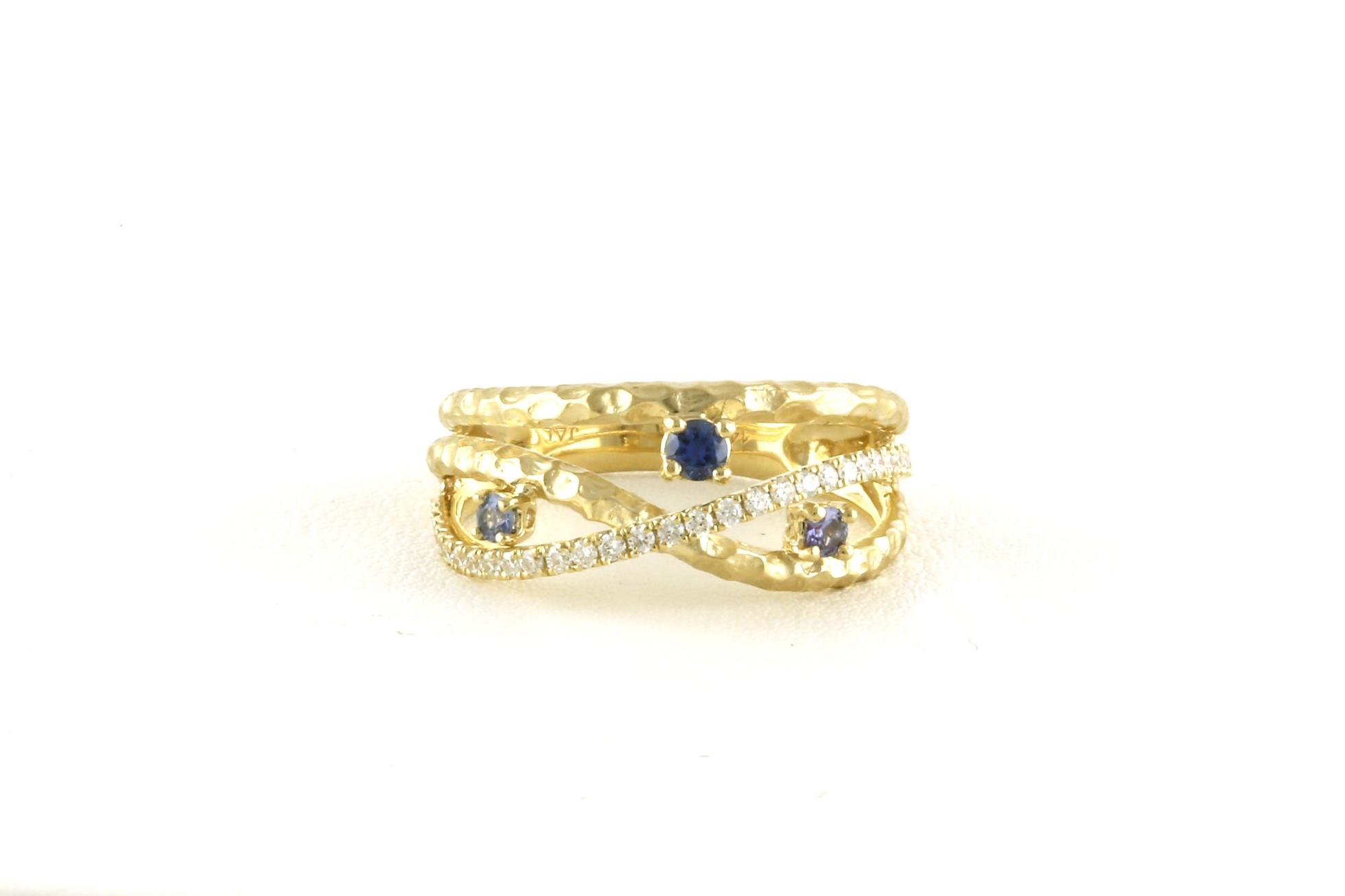 Hammered 3-Row Woven Montana Yogo Sapphire and Diamond Ring (0.47cts TWT)