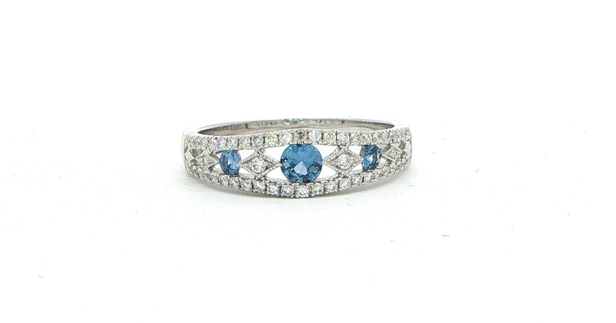 3-Row Openwork Montana Yogo Sapphire and Diamond Ring White Gold (0.55cts TWT)