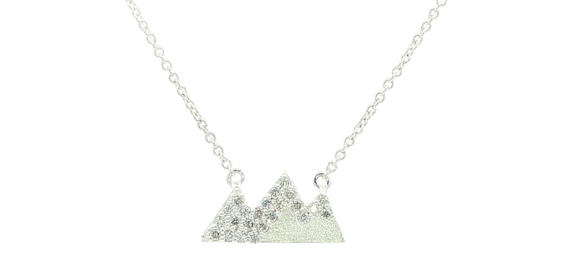 Diamond Mountain Range Charm Necklace in White Gold (0.18cts TWT)