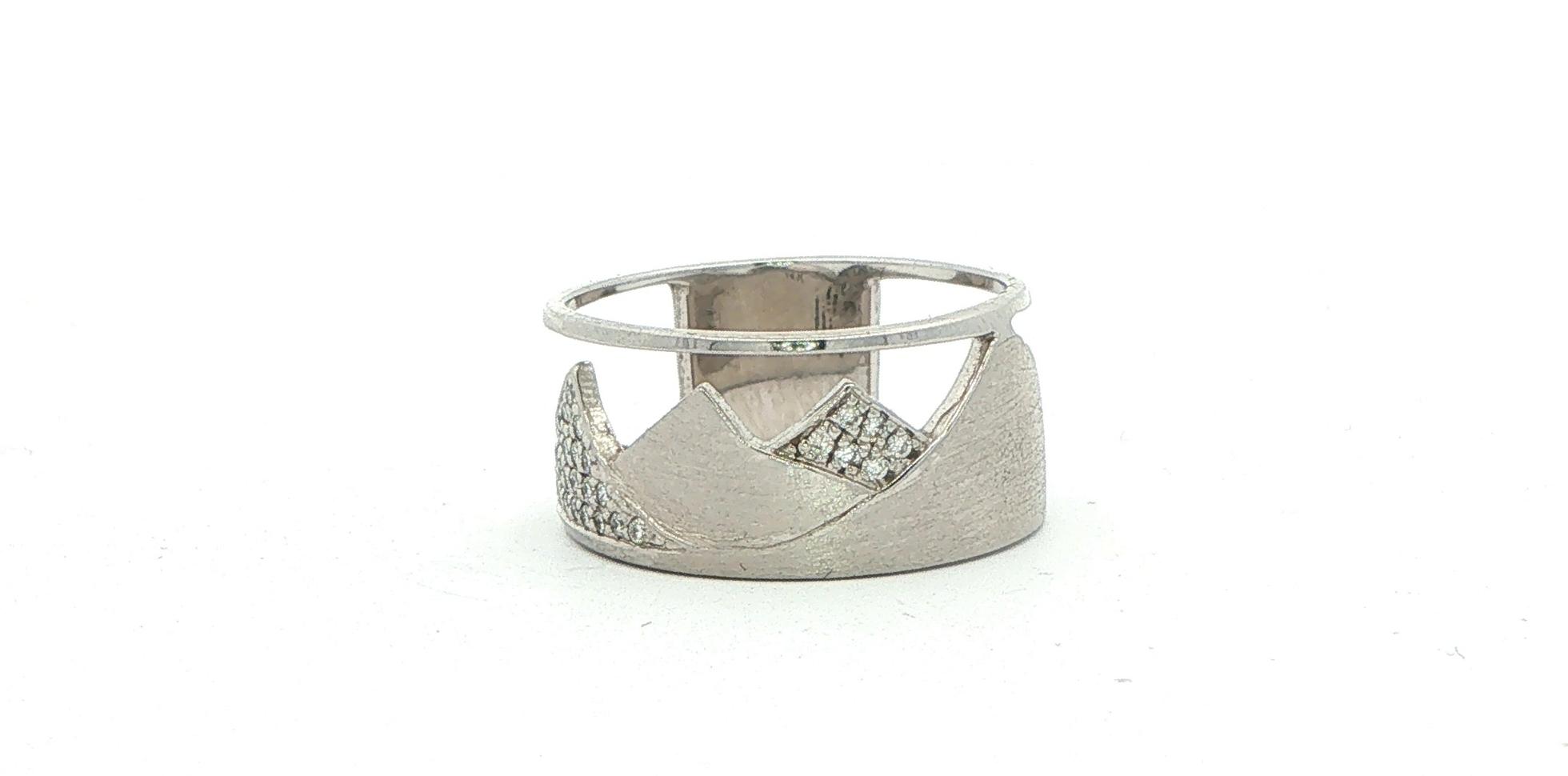 Wide Geometric Mountain Peak Diamond Ring White Gold (0.19cts TWT)