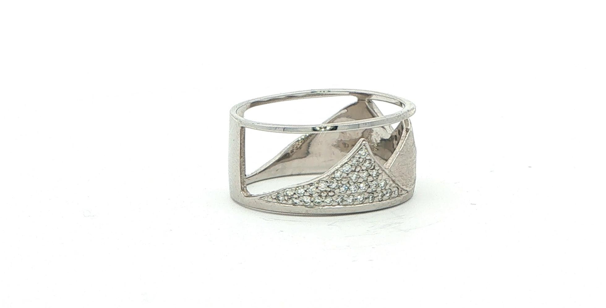 Wide Geometric Mountain Peak Diamond Ring White Gold (0.19cts TWT) side