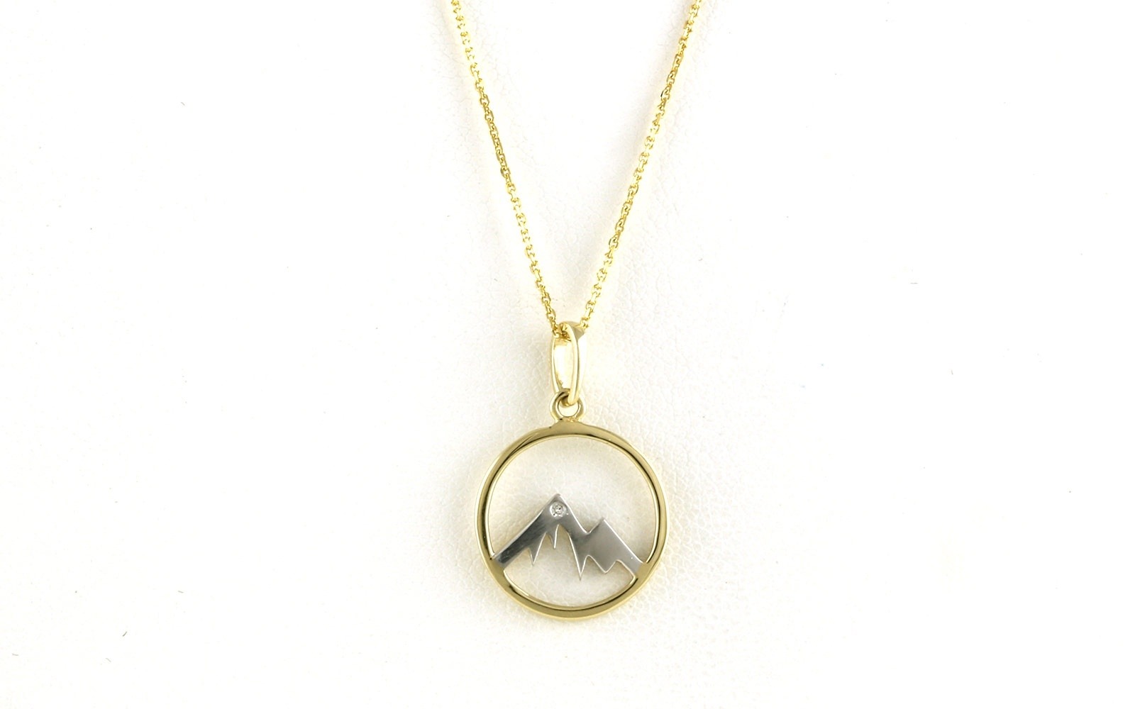 Small Circle Mountain with Diamond Accent Necklace in Two Tone Gold (0.01ct)