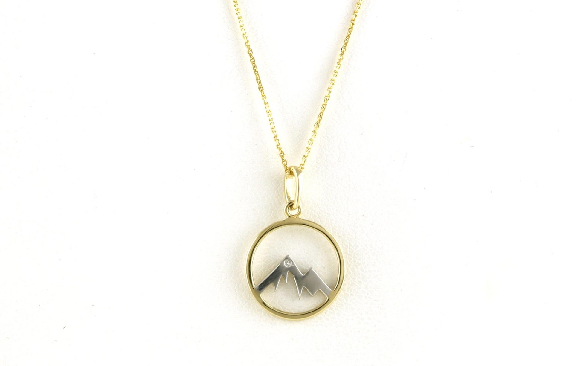 Small Circle Mountain with Diamond Accent Necklace in Two Tone Gold (0.01ct)