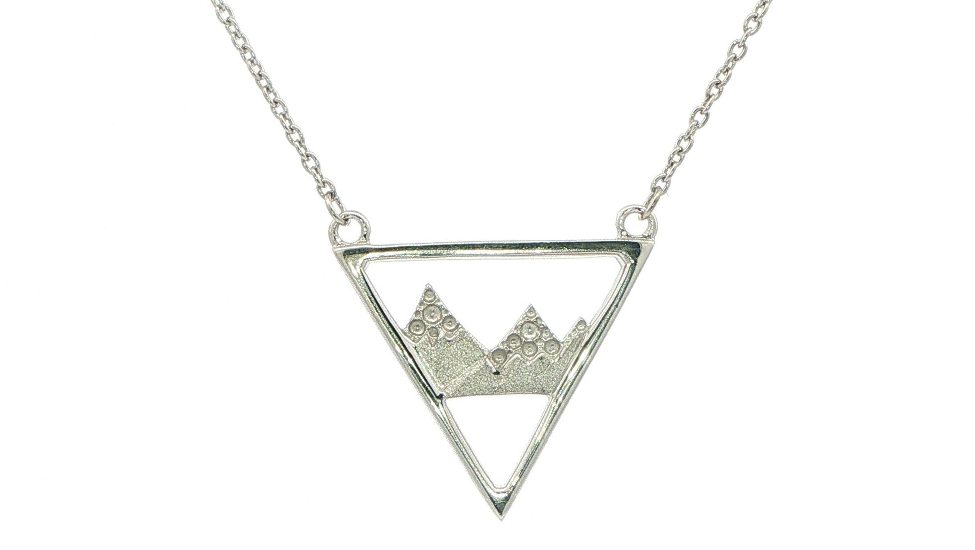 Triangle Frame Mountain Motif Pendant Necklace in Sterling Silver
