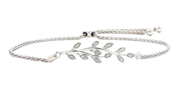 content/products/Diamond Leaf Motif Bolo Chain Bracelet in Sterling Silver (0.11cts TWT)