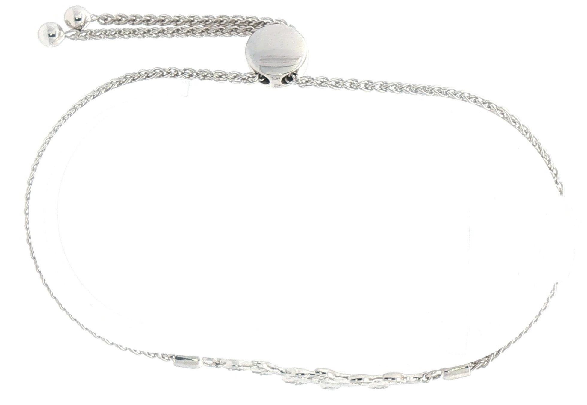 Diamond Leaf Motif Bolo Chain Bracelet in Sterling Silver (0.11cts TWT) side
