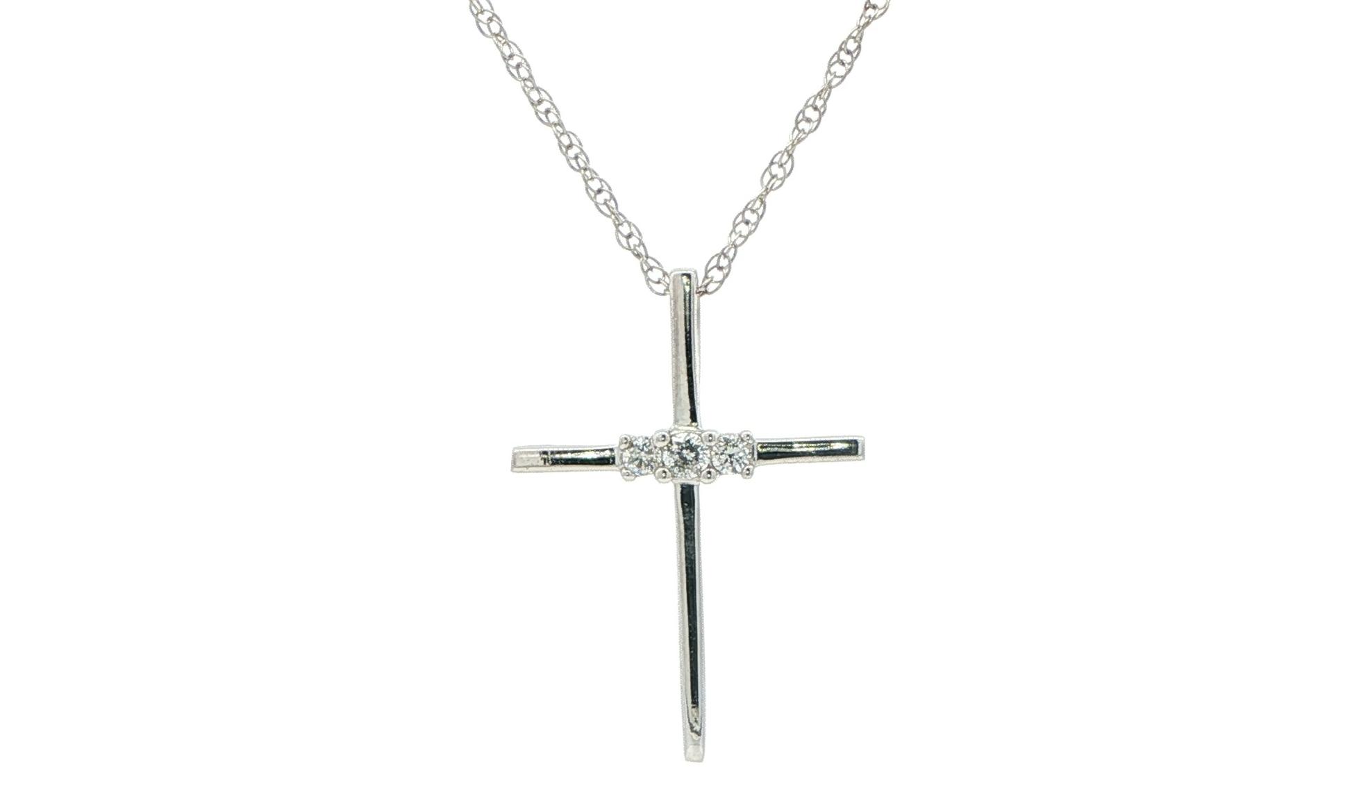 3-Stone Diamond Cross Necklace Sterling Silver (0.08cts TWT)