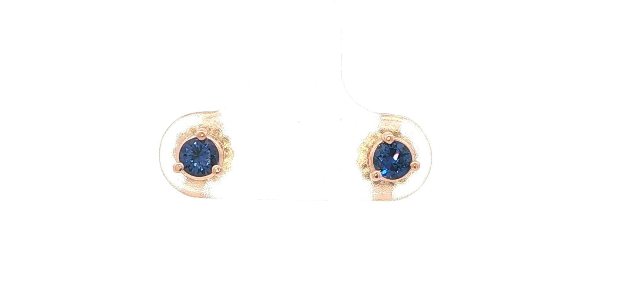 Huckleberry Sapphire Stud Earrings in Three-Prong Settings in Rose Gold (0.42cts TWT)