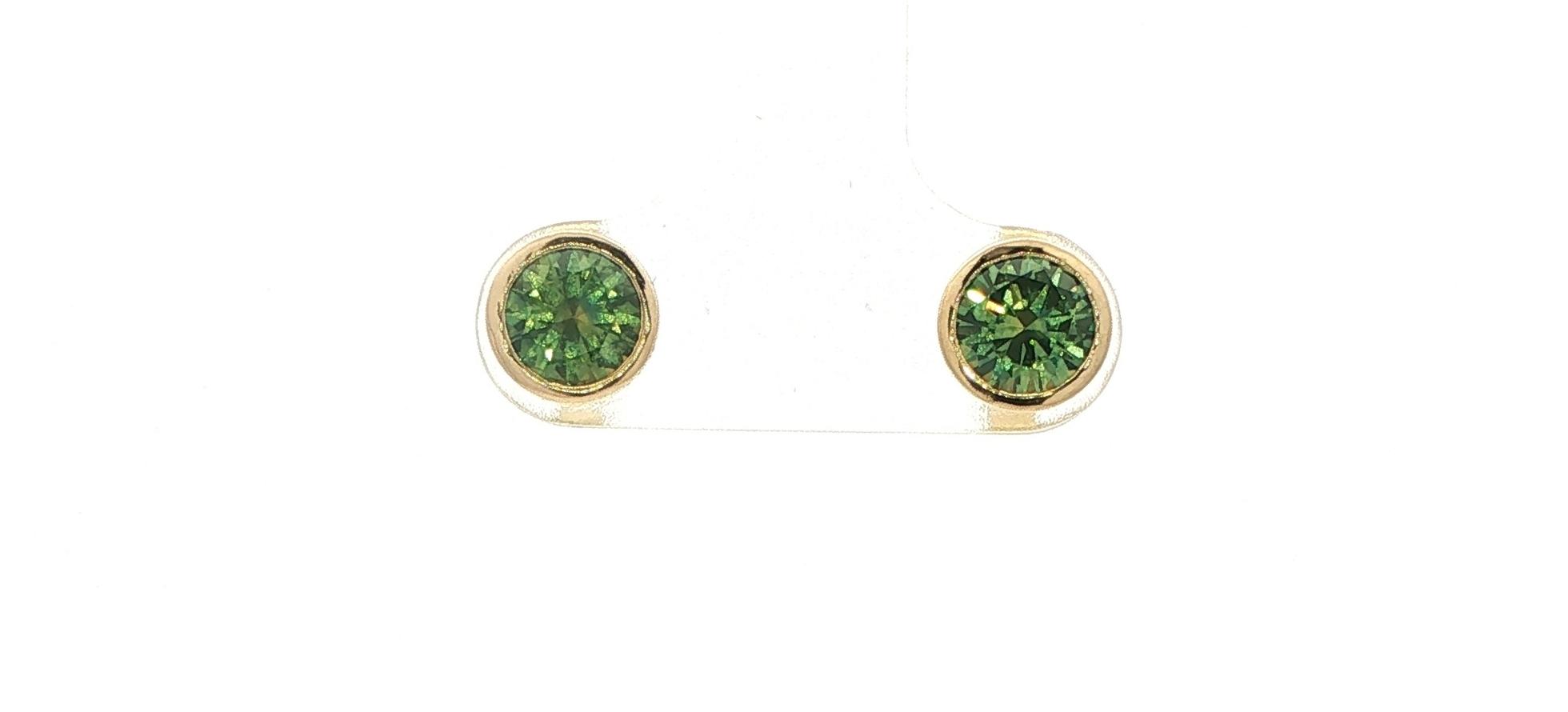 Green Montana Sapphire Bezel Stud Earrings in Yellow Gold (1.48cts TWT)