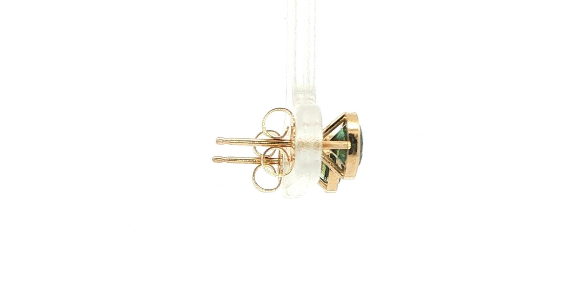 Green Montana Sapphire Bezel Stud Earrings in Yellow Gold (1.48cts TWT) side