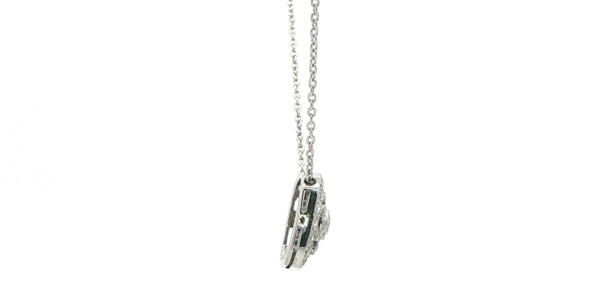 Estate Piece: Square Diamond Floral Cluster Necklace with Milgrain Detail in White Gold (0.30cts TWT) side