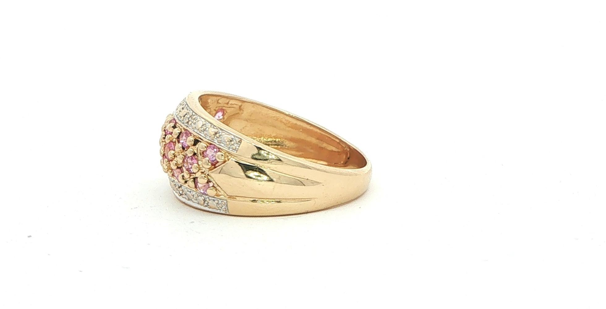 Estate Piece: Pink Sapphire and Diamond Criss-Cross Band Ring Yellow Gold (0.29cts TWT) side