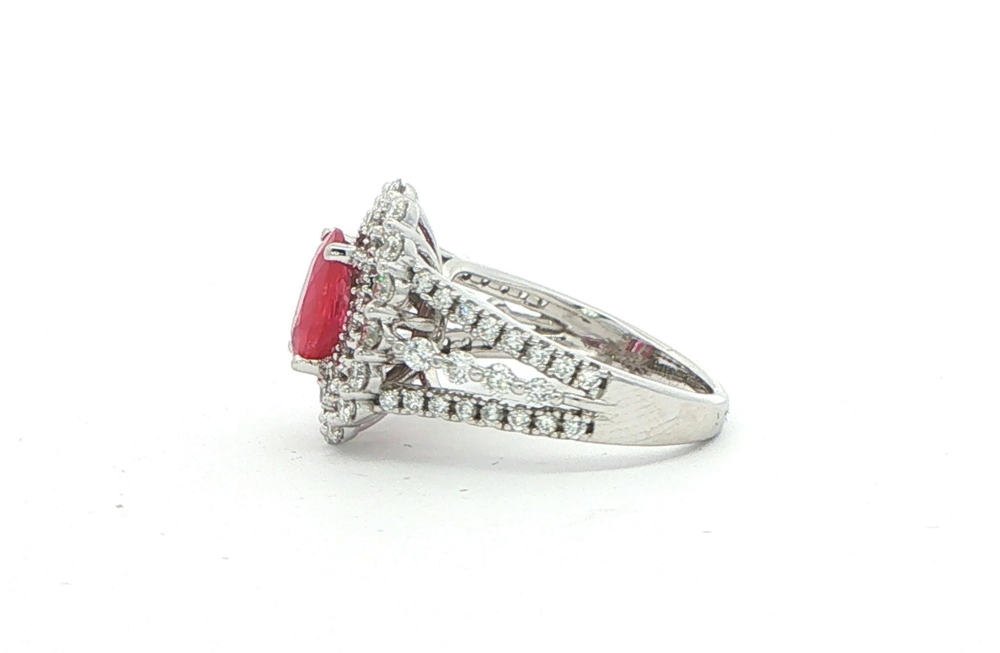 Estate Piece: Double Halo Oval Ruby and Diamond Cocktail Ring with Split Shank in White Gold (2.50cts TWT) side