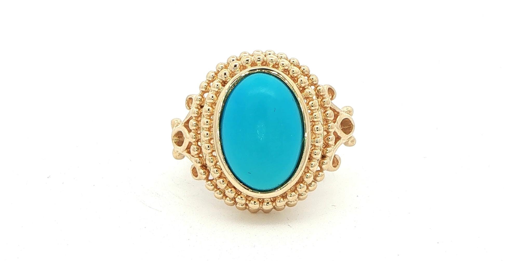 Estate Piece: Vintage-Inspired Turquoise Cabochon Cocktail Ring in Yellow Gold