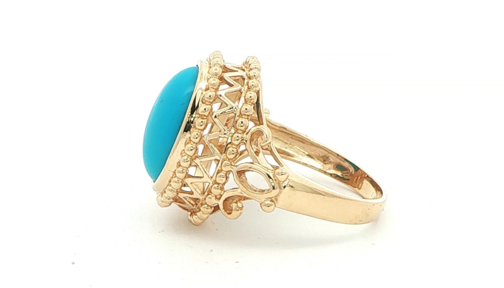 Estate Piece: Vintage-Inspired Turquoise Cabochon Cocktail Ring in Yellow Gold side