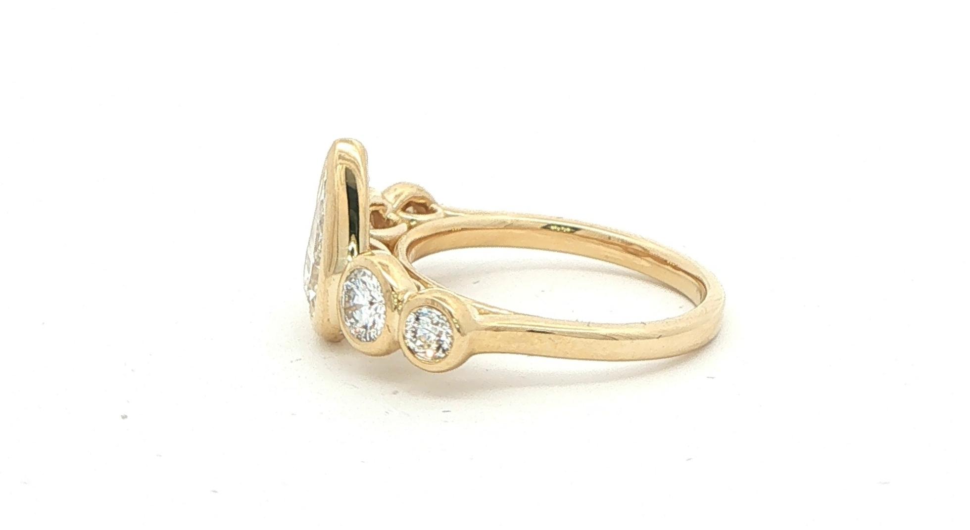 Pear-Cut Bezel Set Diamond Five-Stone Ring in Yellow Gold (1.71cts TWT) side