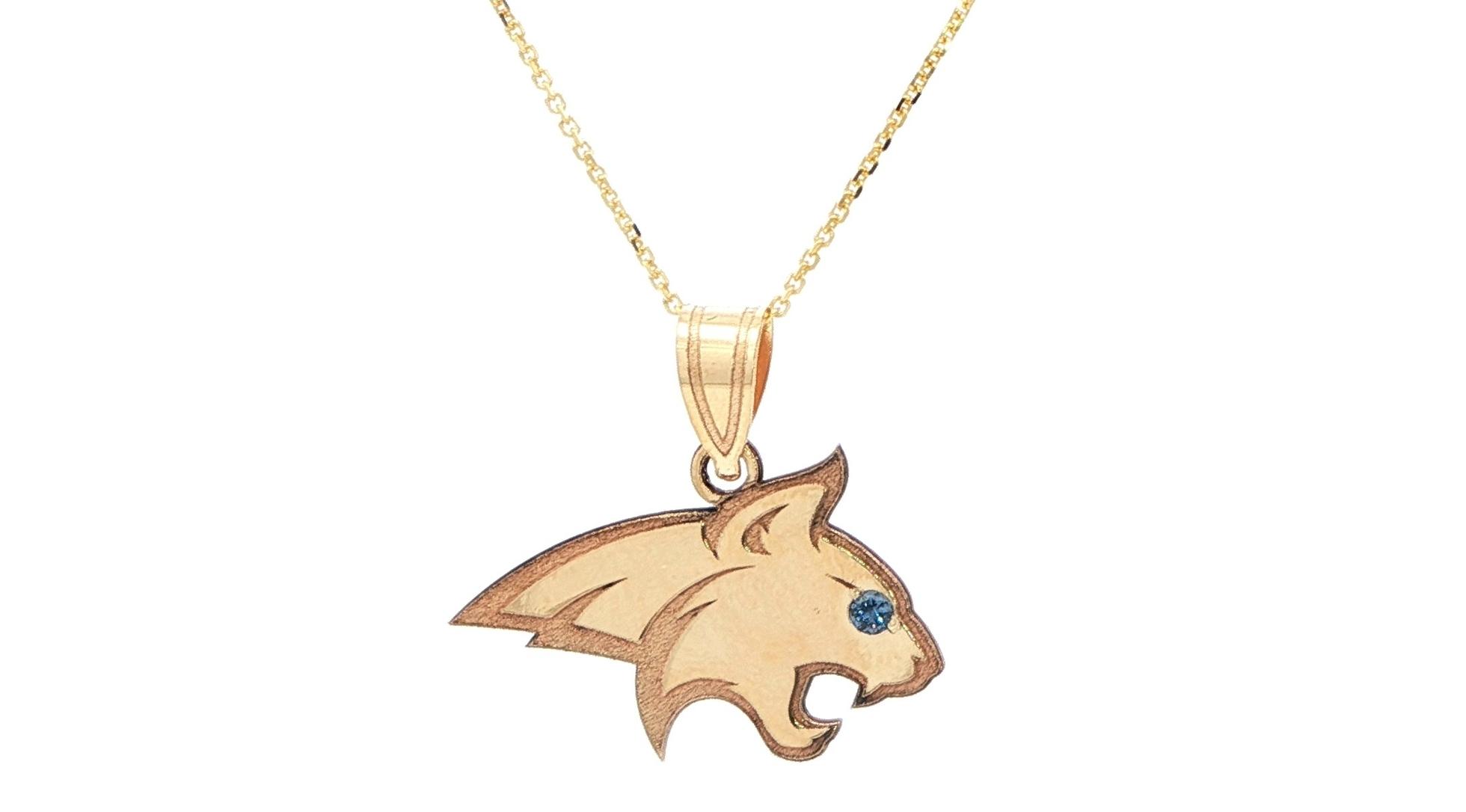 Official Bobcat Logo Charm Necklace with Montana Yogo Sapphire Eye in Yellow Gold (0.03cts)