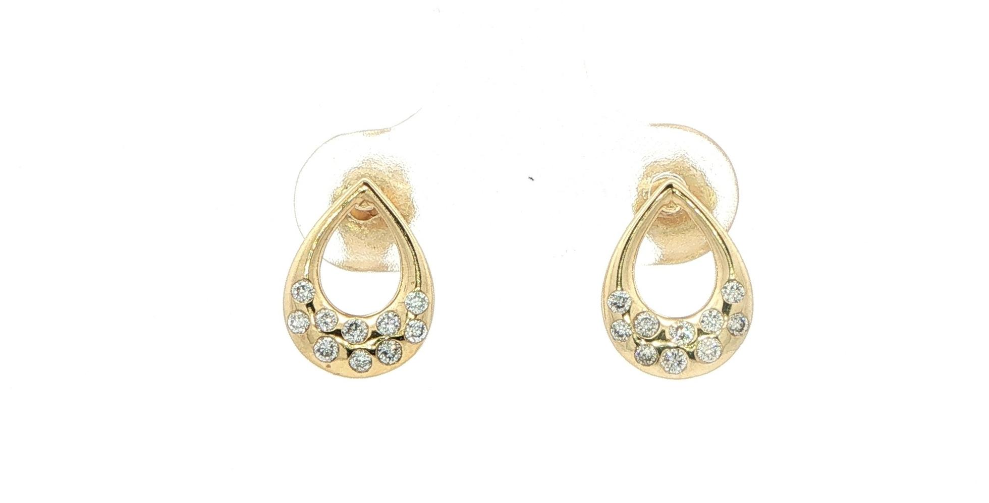 Open Teardrop Scattered Diamond Stud Earrings in Yellow Gold (0.20cts TWT)