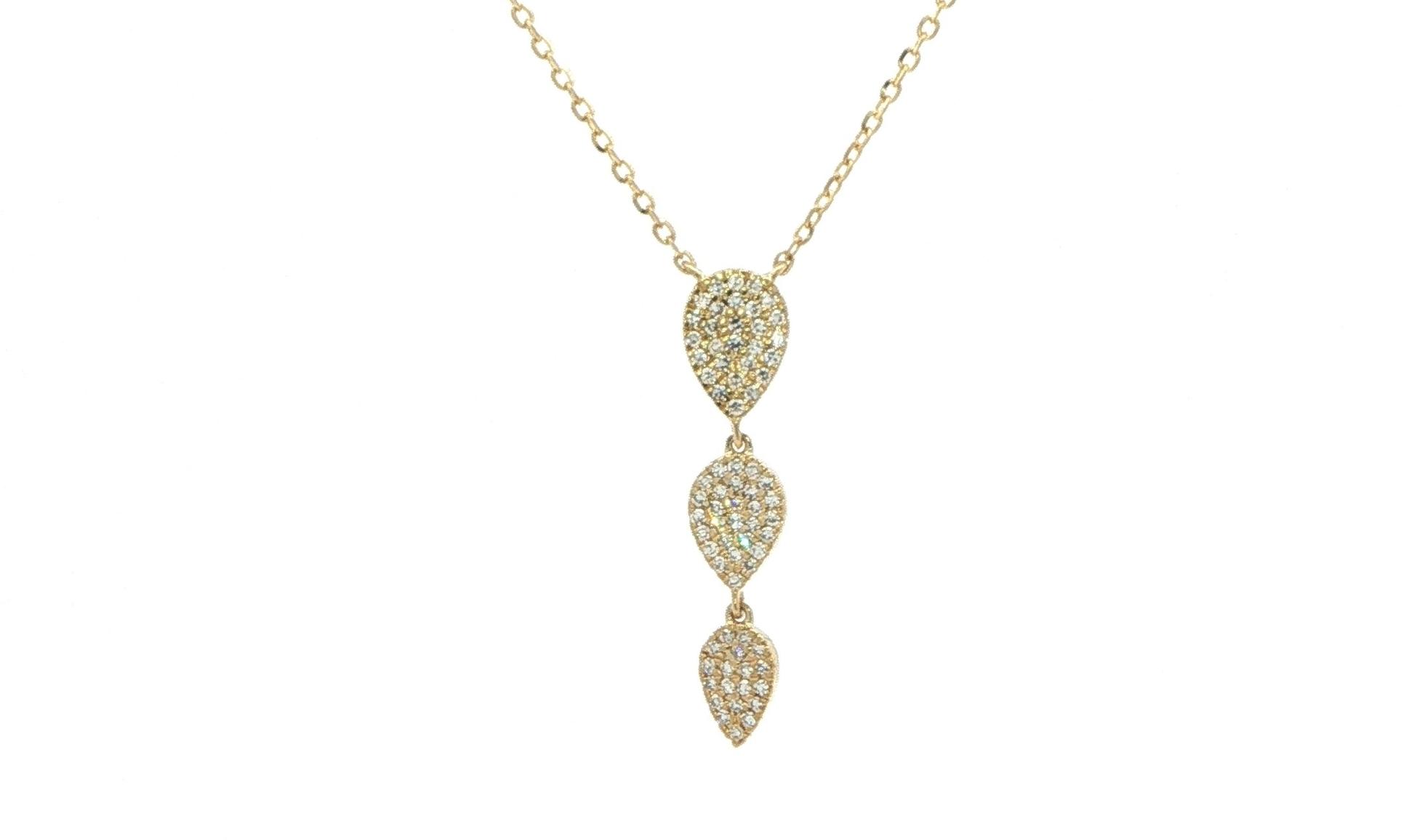 Diamond Pave Triple Teardrop Necklace in Yellow Gold (0.14cts TWT)