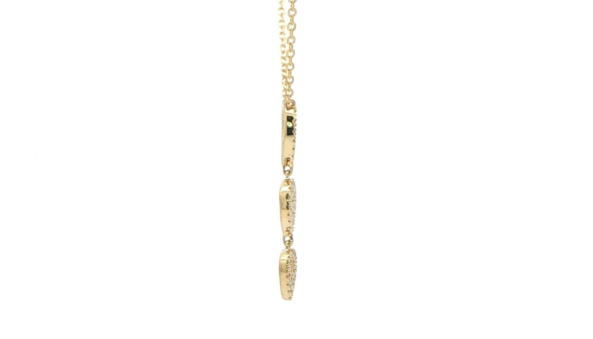 Diamond Pave Triple Teardrop Necklace in Yellow Gold (0.14cts TWT) side