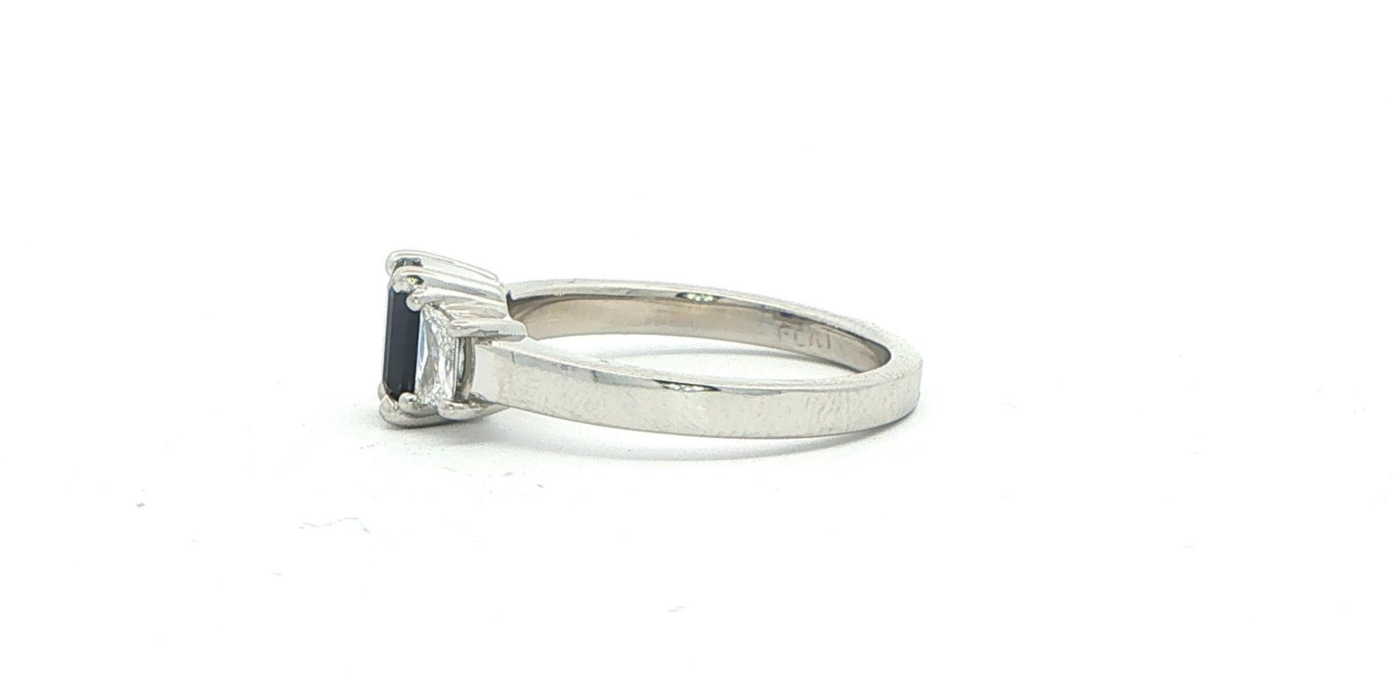 3-Stone Emerald-cut Huckleberry Sapphire and Trapezoid Diamond Ring in White Gold (1.09cts TWT) side