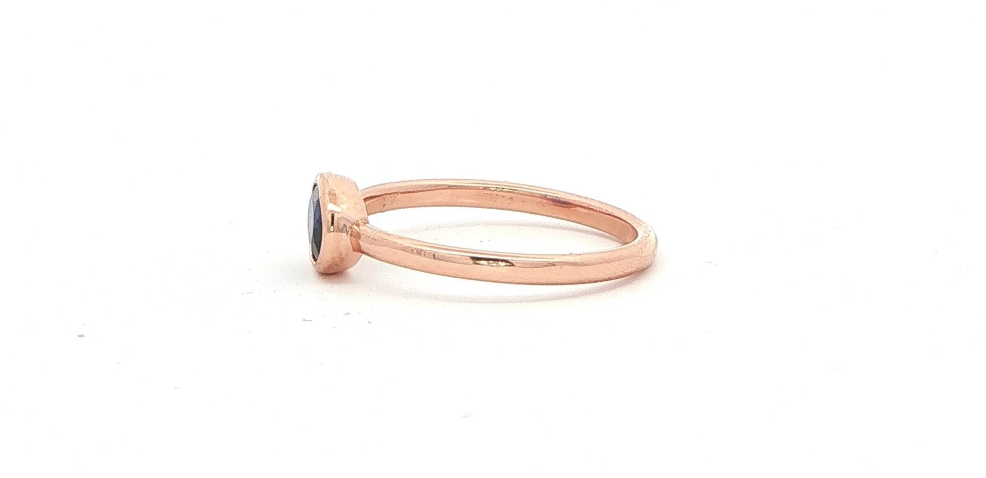 East-West Oval Huckleberry Sapphire Bezel Solitaire Ring in Rose Gold (0.65cts TWT) side