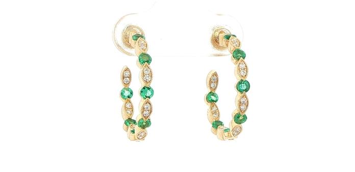 content/products/Emerald and Diamond Post Hoop Earrings in Yellow Gold (1.03cts TWT)
