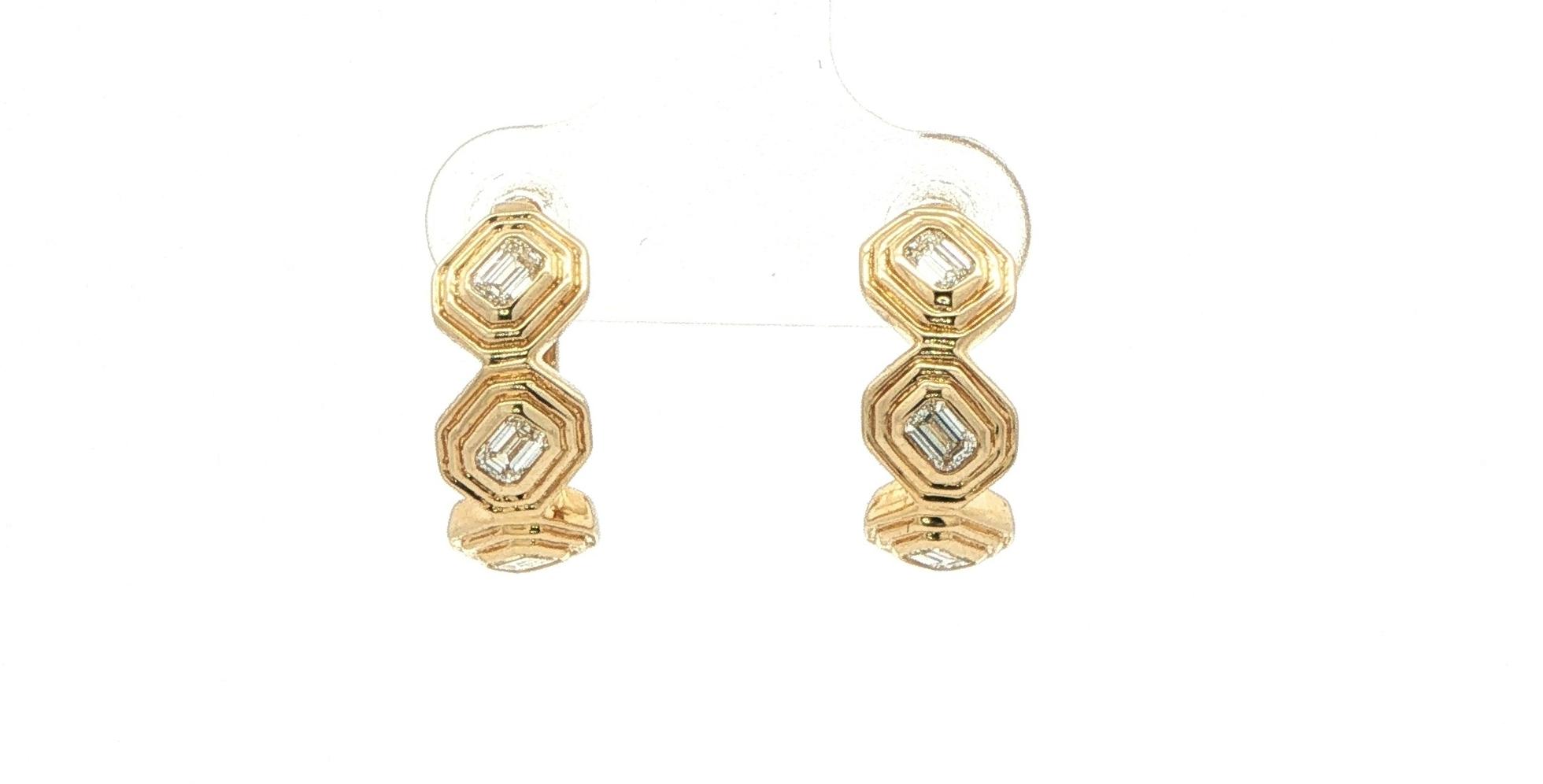 Geometric Framed Emerald-cut Diamond Hoop Earrings Yellow Gold (0.46cts TWT) straight