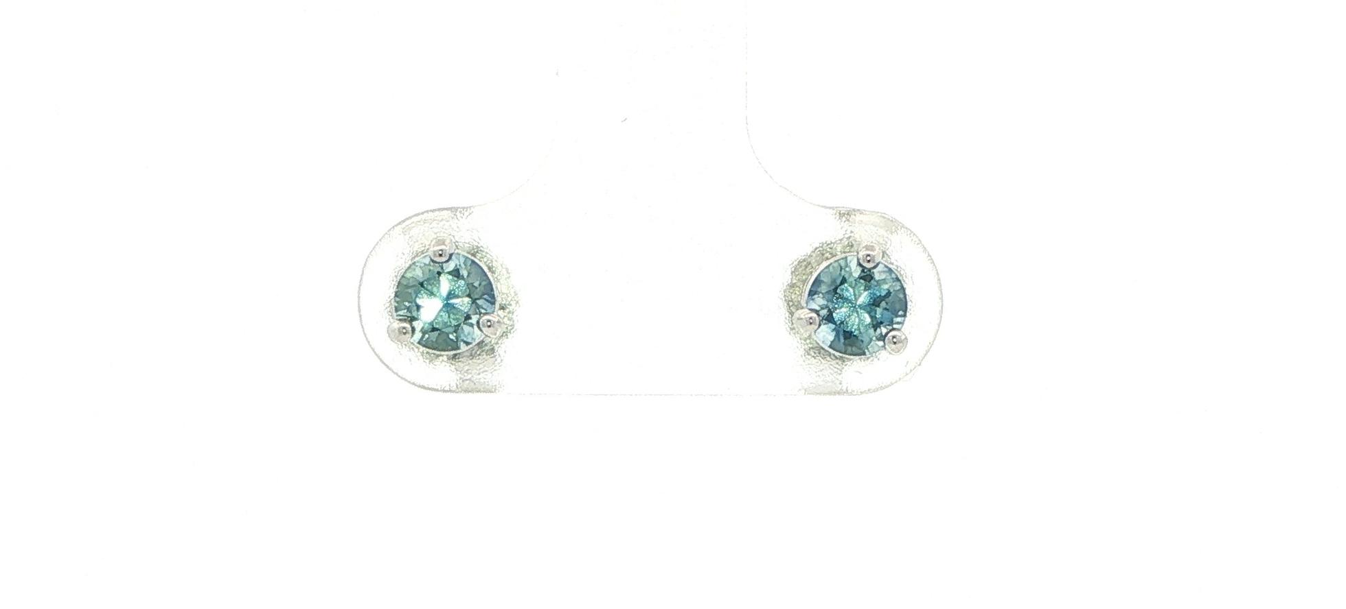 Light Peacock Blue Montana Sapphire Stud Earrings in 3-Prong Martini Settings in White Gold (0.75cts TWT)