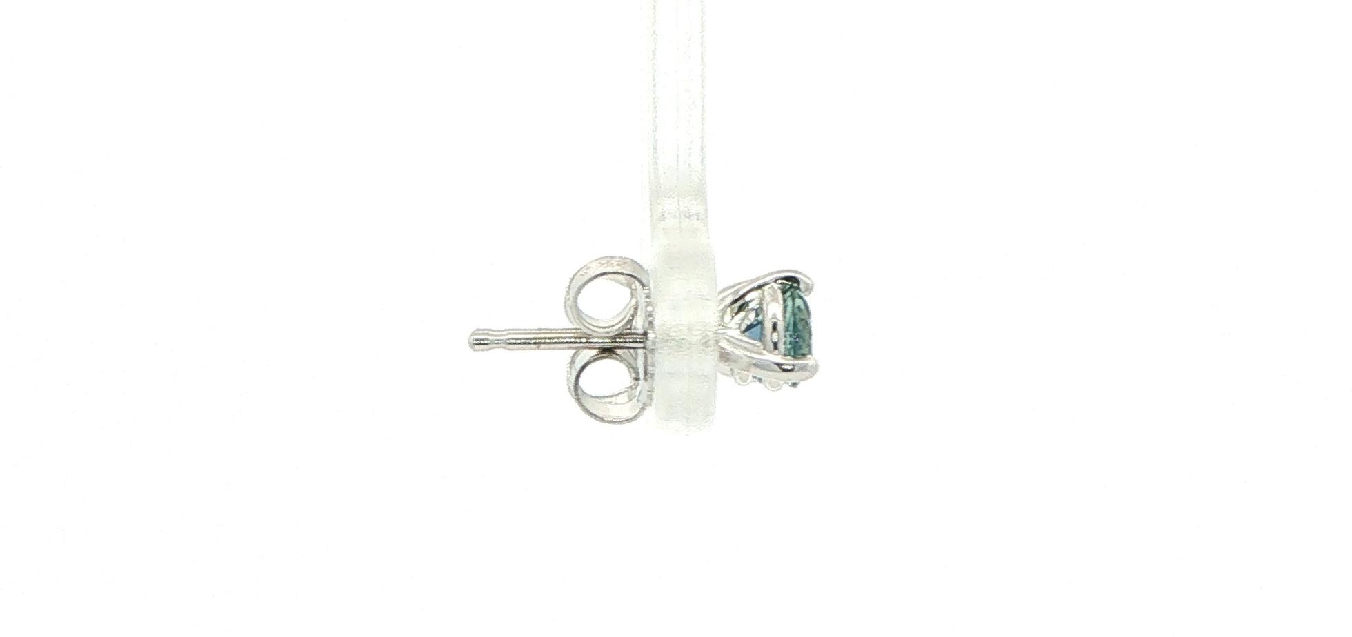 Light Peacock Blue Montana Sapphire Stud Earrings in 3-Prong Martini Settings in White Gold (0.75cts TWT) side