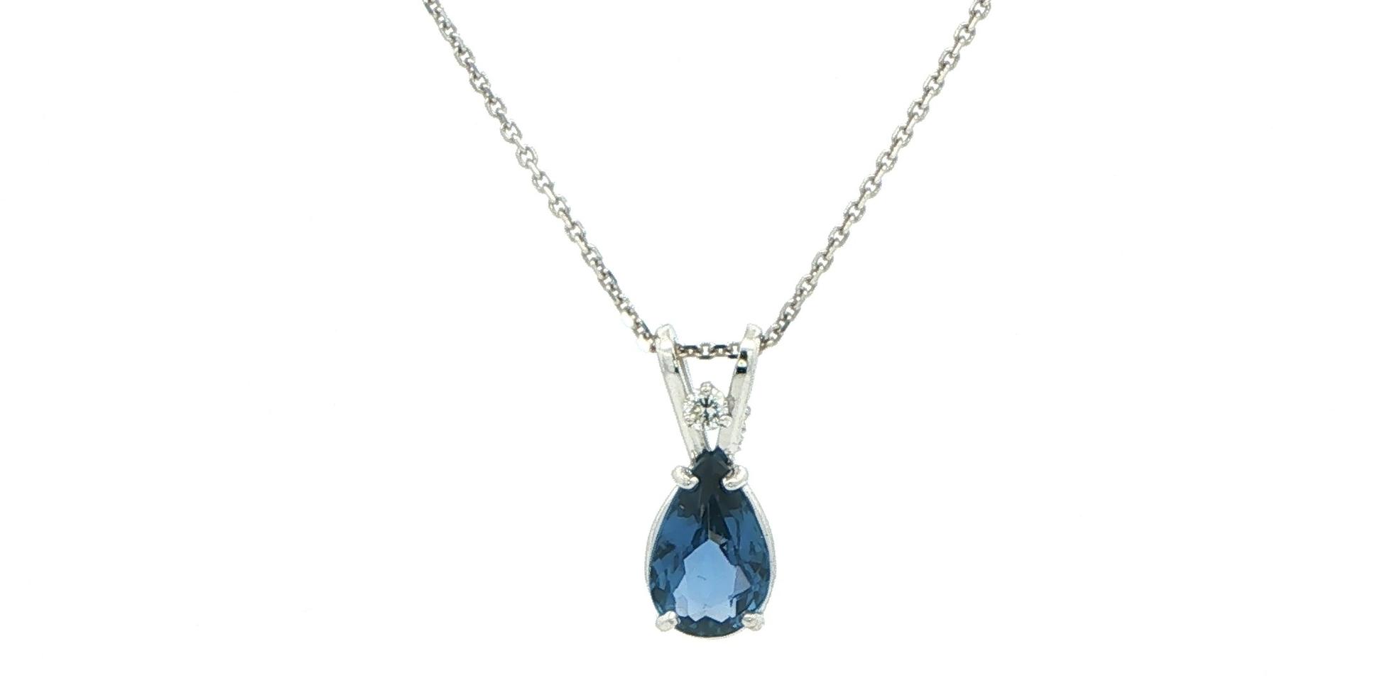 Pear-Cut Montana Yogo Sapphire Pendant Necklace with Diamond Accent in White Gold (0.90cts TWT)