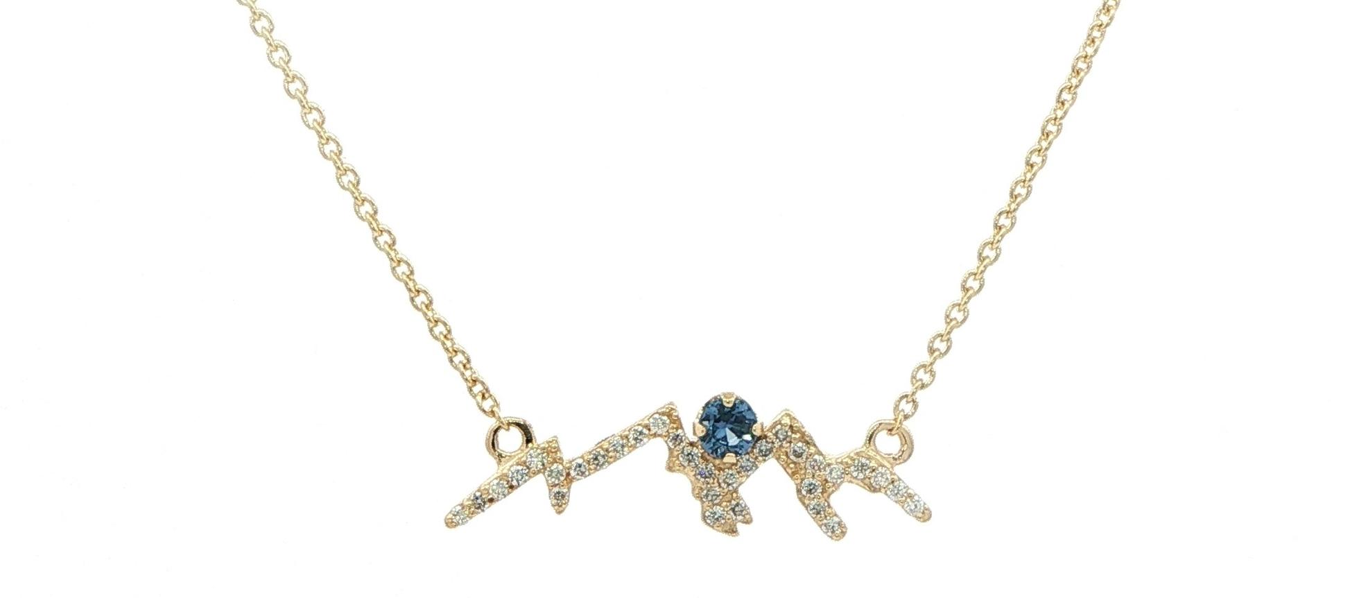 Montana Yogo Sapphire and Diamond Mountain Charm Necklace in Yellow Gold (0.35cts TWT)