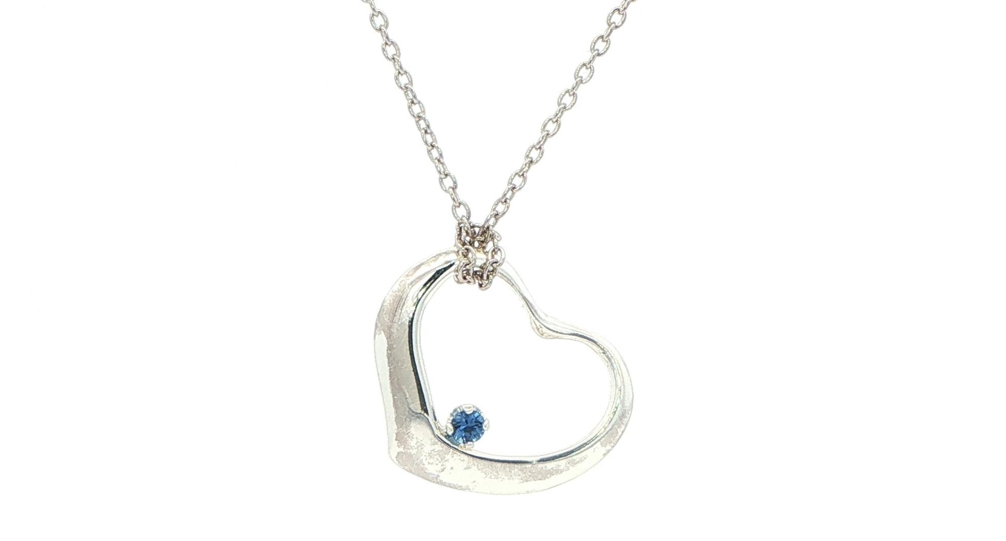 Open Heart Montana Yogo Sapphire Charm Necklace in Sterling Silver (0.05cts)
