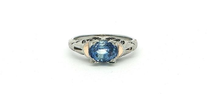 content/products/Estate Piece: Vintage Filigree East-West  Oval Sapphire Solitaire Ring in White Gold (1.25cts TWT)